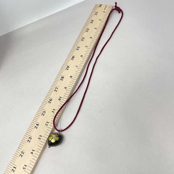 Hawaiian Kukai Nut Necklace Handpainted Black Floral Adjustable - Picture 9 of 9